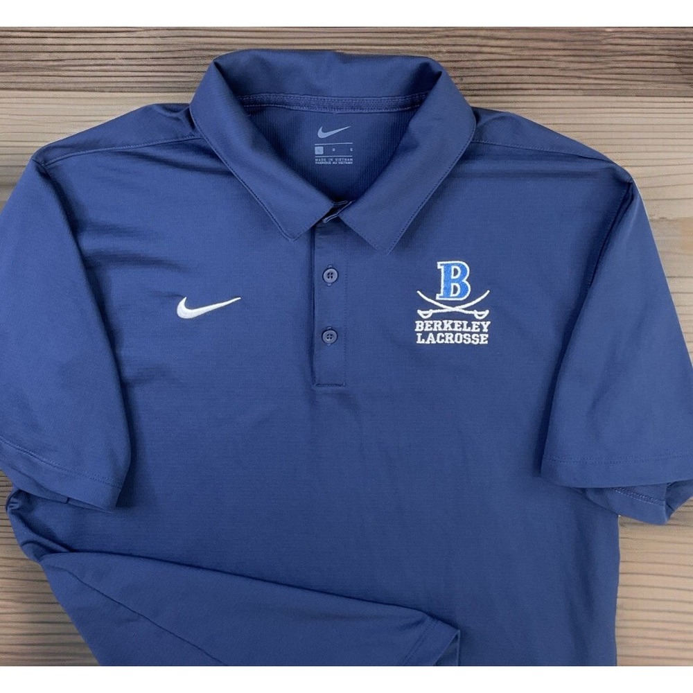 Nike Mens L Dri-FIT Berkeley Lacrosse Embroidered Short Sleeve Polo Navy Blue